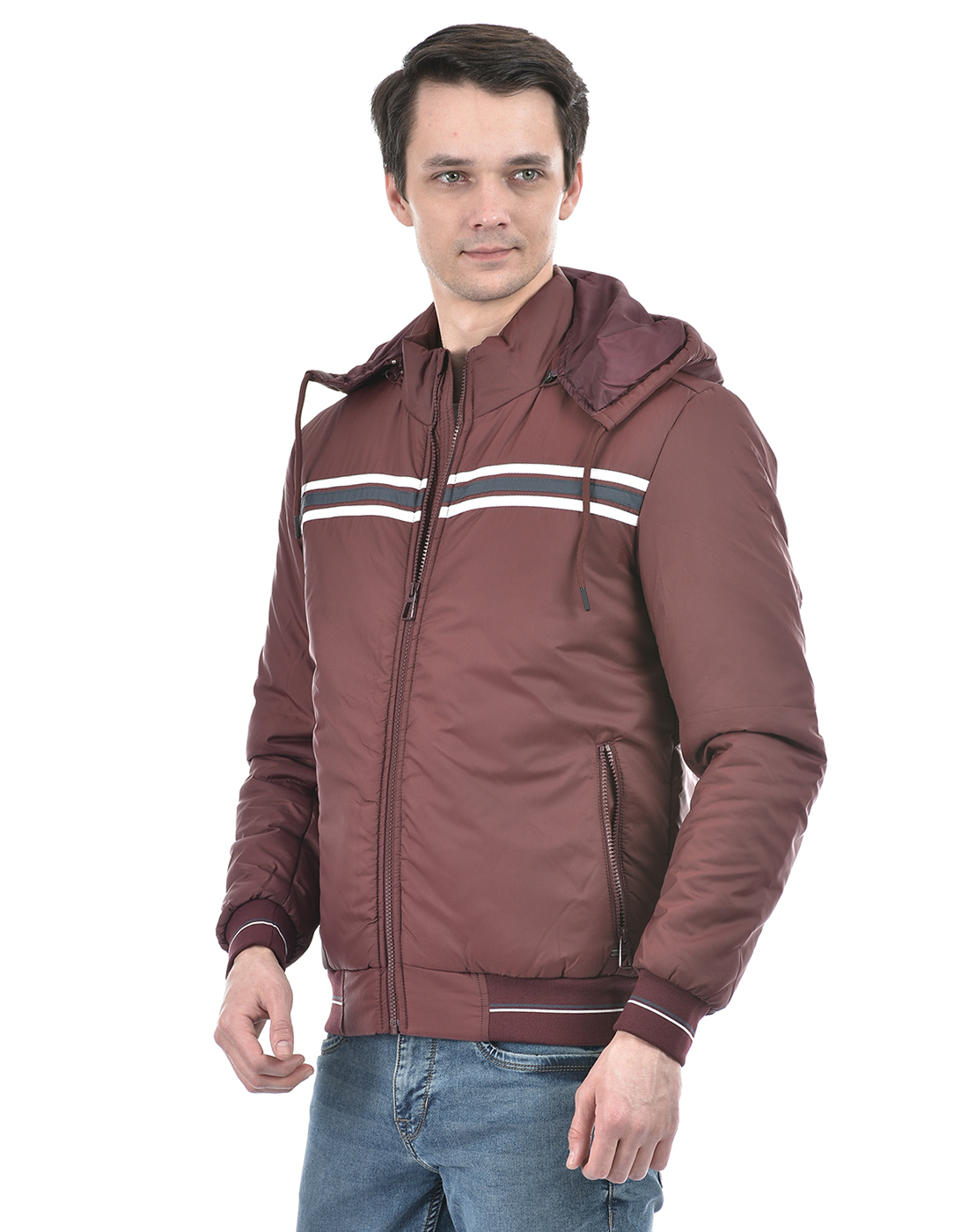 Numero Uno Men Striped Maroon Jacket